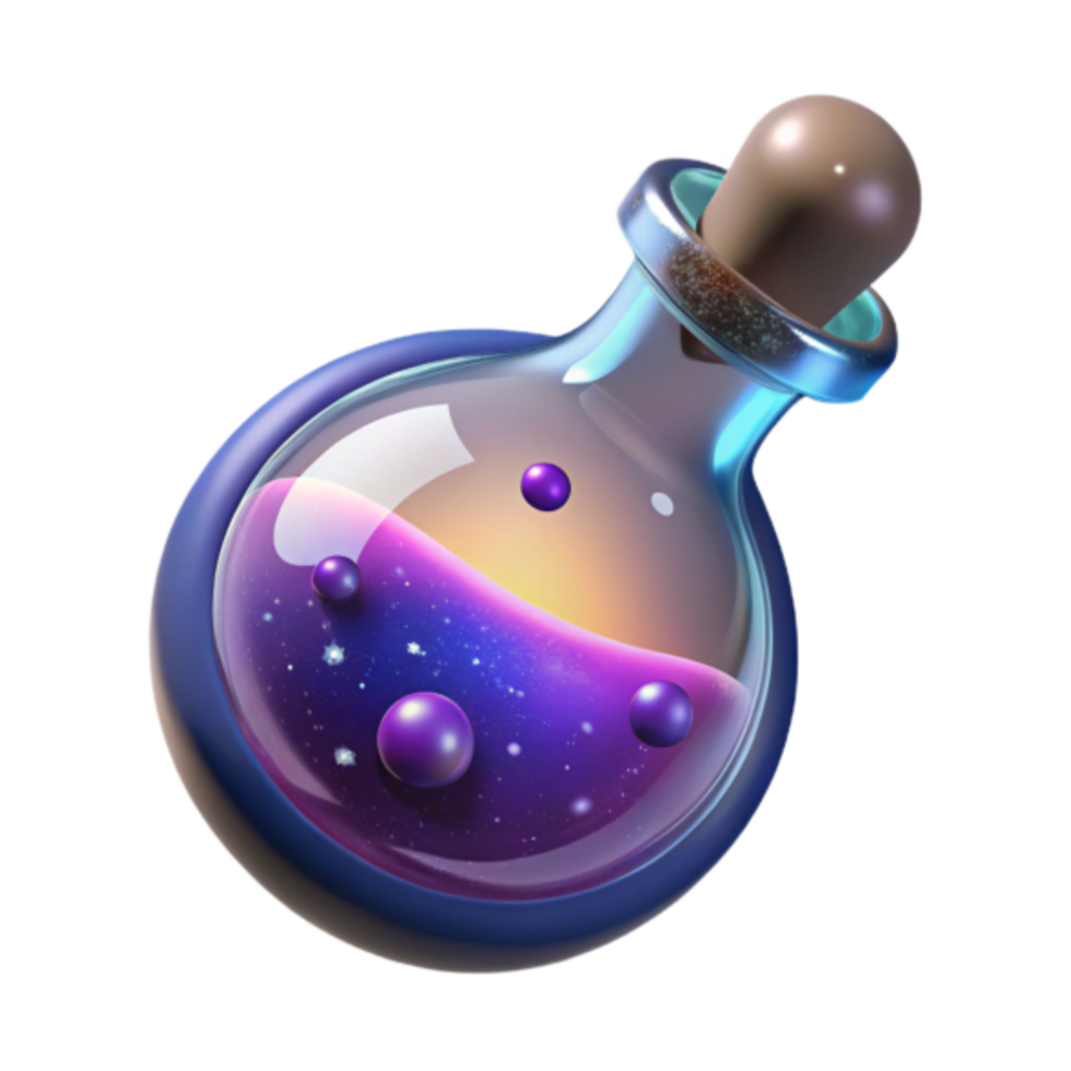 Cosmic Elixir 3D Render A Magical Potion in a Glass Bottle png