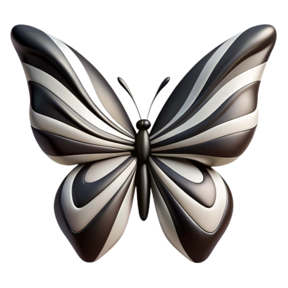 3D Render of Black and White Butterfly with Swirling Wings, Abstract Insect Illustration png