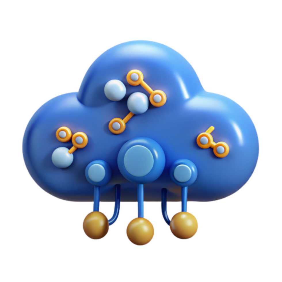 3D Render of Blue Cloud Network Icon Illustration png