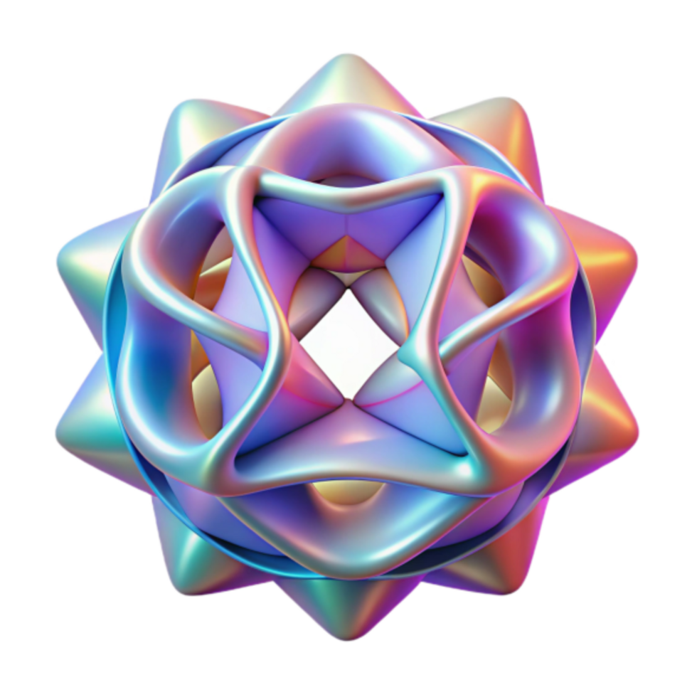 Iridescent Geometric Shape Design, Colorful Starburst Structure, Digital Art, Modern Graphic Resource, Synthwave Style, Fluid Form, Background, Render, Geometric Pattern, Irridescent Texture png