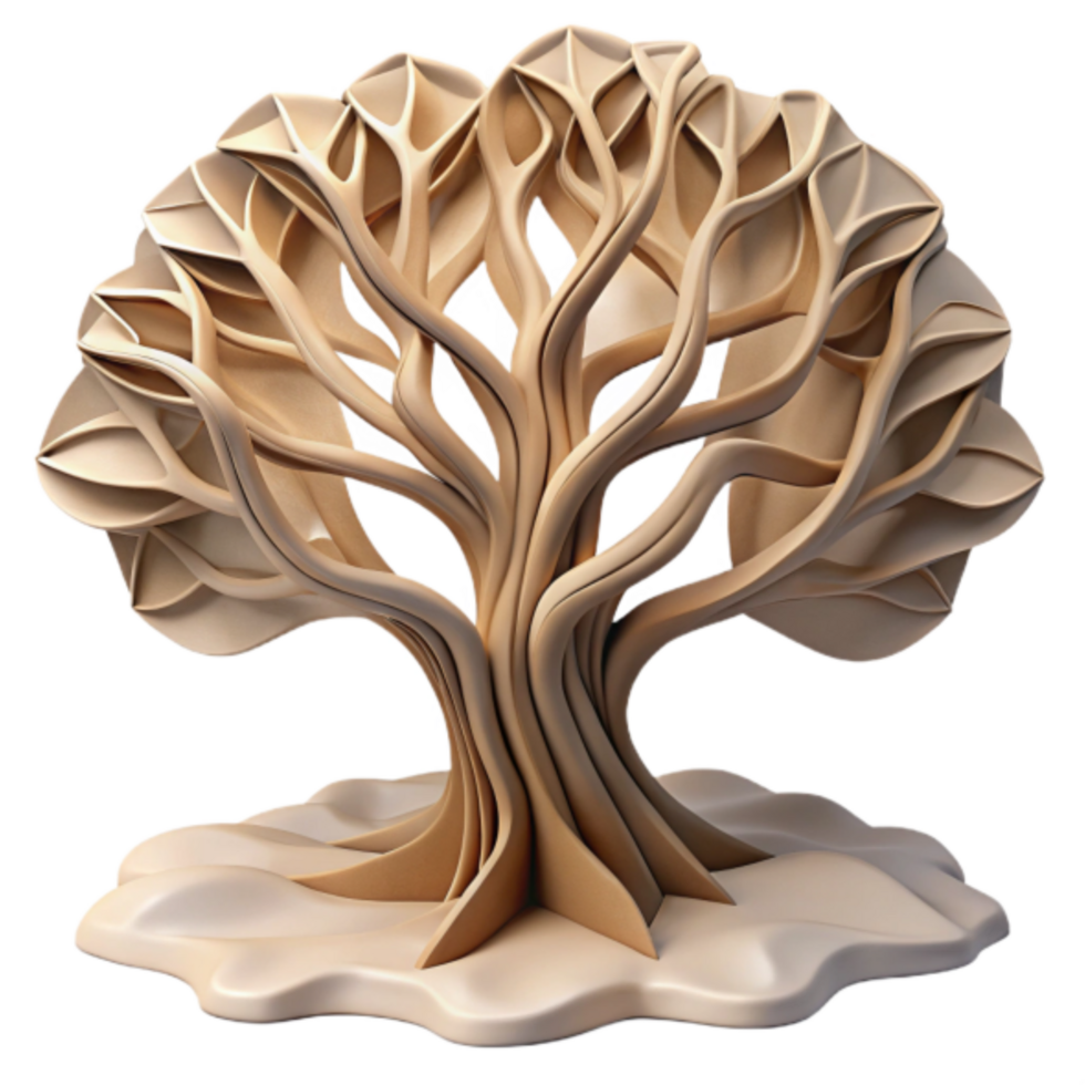 Abstract 3D Render of a Stylized Tree with Intricate Branches and Leaves png