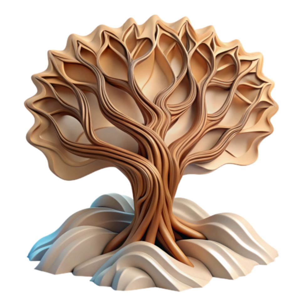 Abstract 3D Render of a Stylized Tree with Intricate Branches png