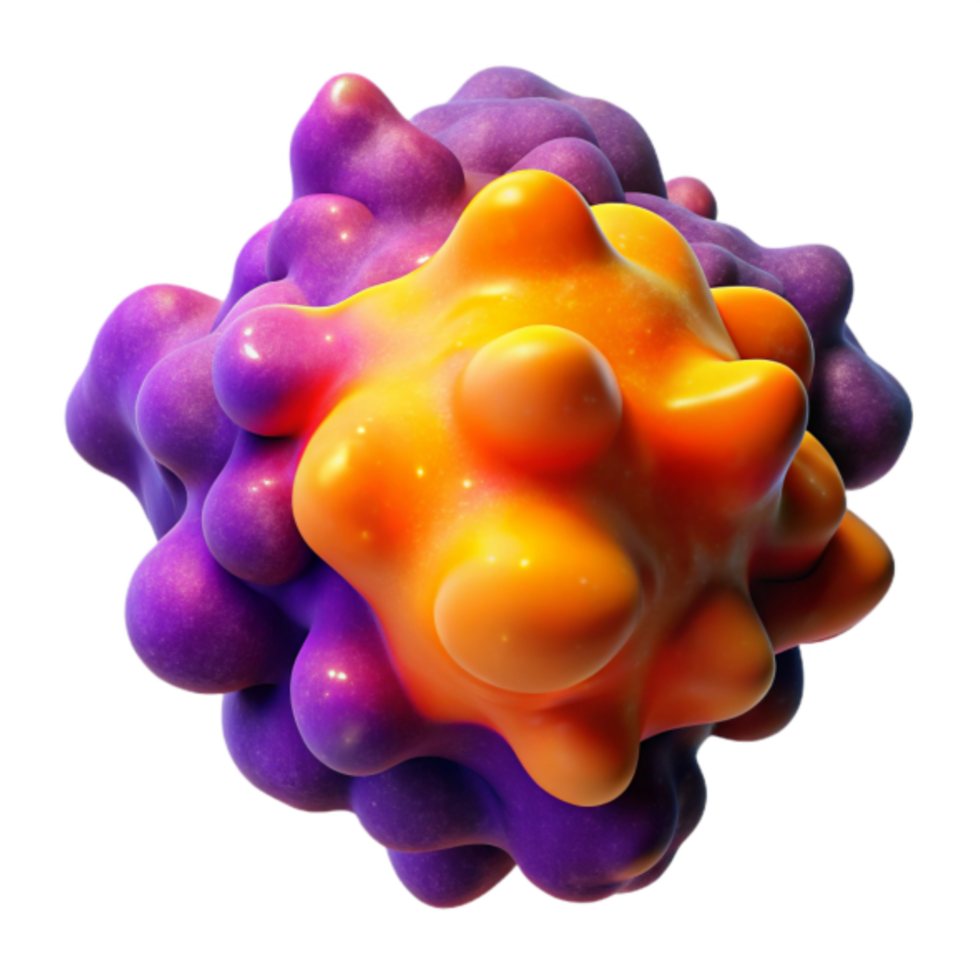 Abstract 3D Render of a Colorful Organic Form with Luminous Purple and Orange Bubbles png