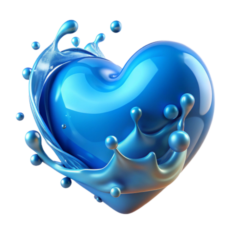 Blue Liquid Heart 3D Illustration, Dynamic Splash Design png