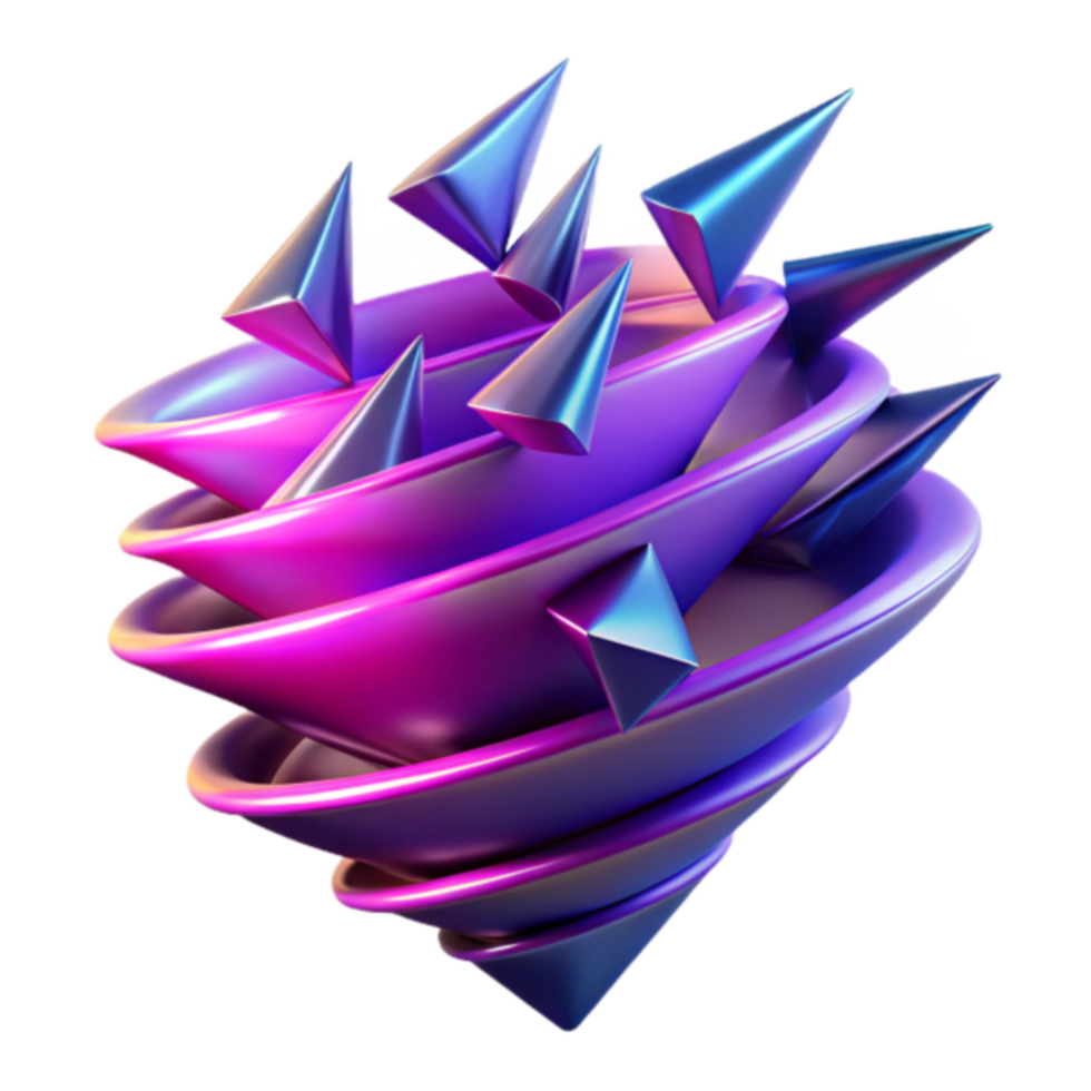 Abstract 3D Render Purple Pink Swirling Cones and Spikes Graphic Background png