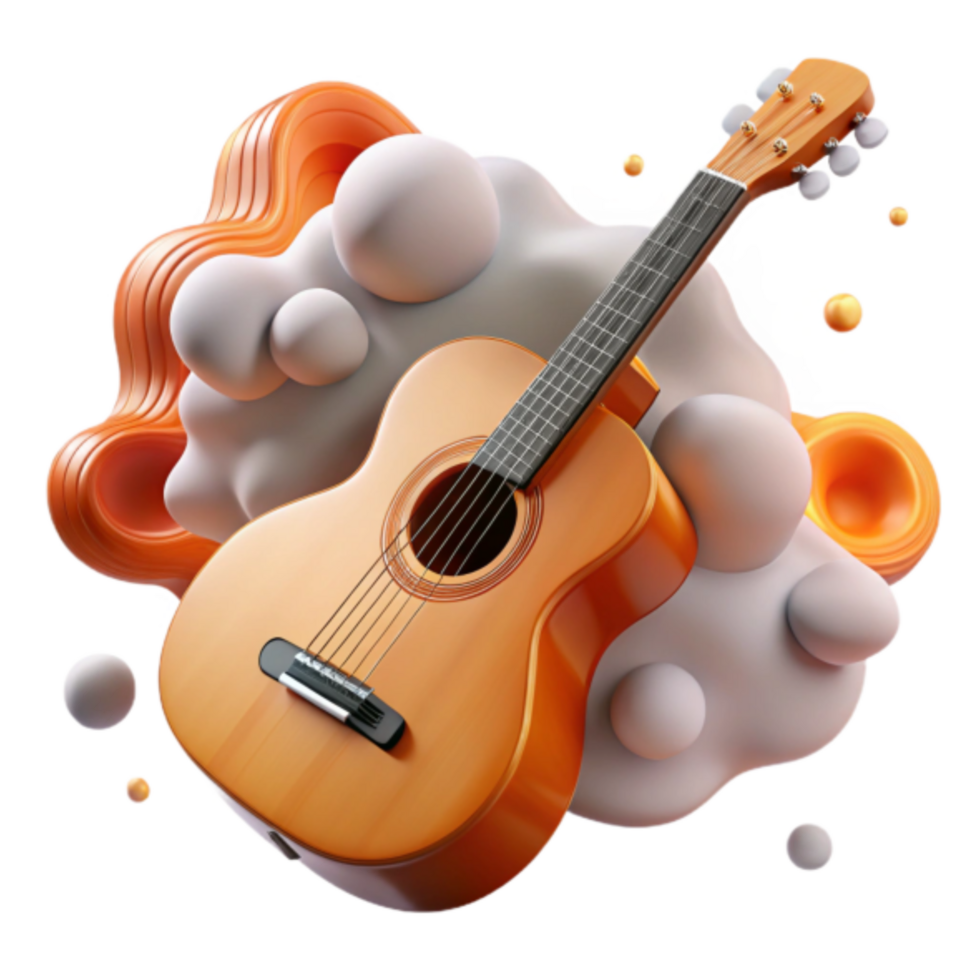 Acoustic Guitar 3D Render in Abstract Background png