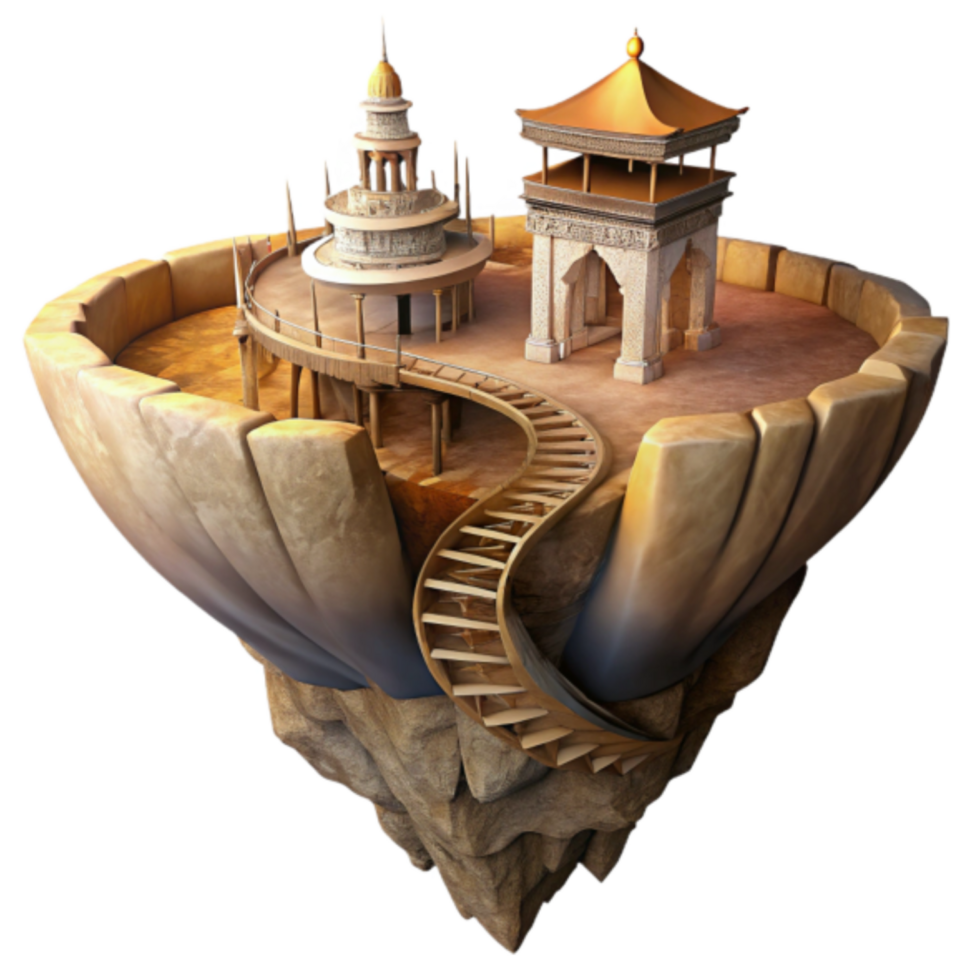 3D Render Floating Island Temple Architecture Fantasy Landscape png