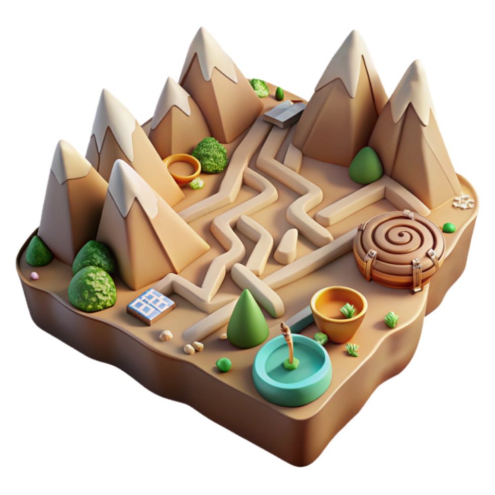 3D Illustration Mountain Maze Game Landscape Design png