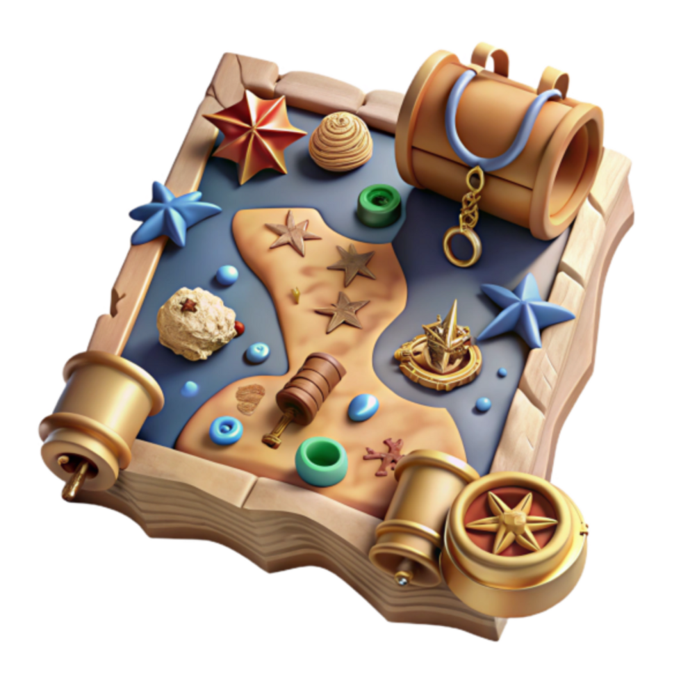 Treasure Map 3D Illustration A Whimsical Journey to Hidden Riches png