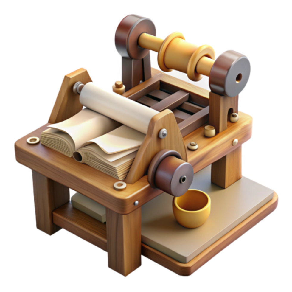Vintage Wooden Bookbinding Machine 3D Illustration png