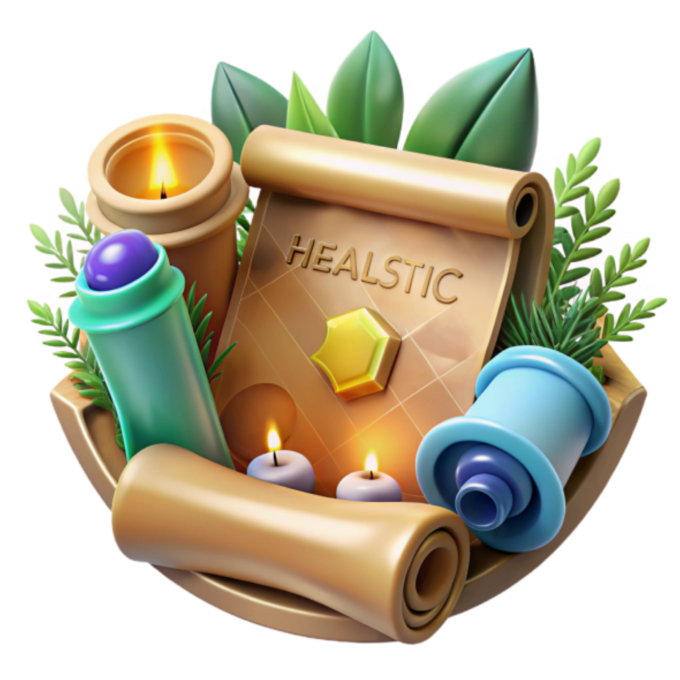Healing Wellness Spa 3D Illustration Candles, Herbs, and Scrolls png