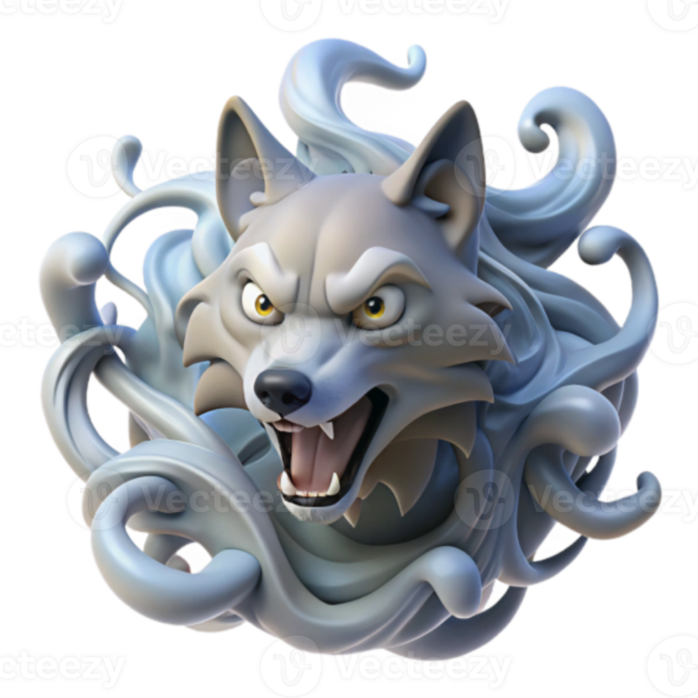 Aggressive Wolf 3D Render Surrounded by Abstract Swirls png