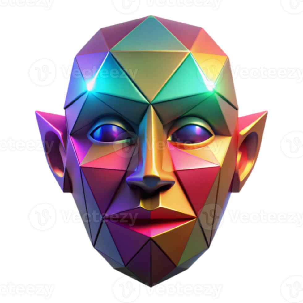 Abstract 3D Render of a Colorful Geometric Face png