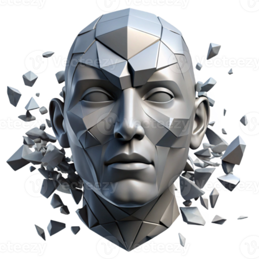 3D Low Poly Human Head Disintegrating Abstract Background Image png