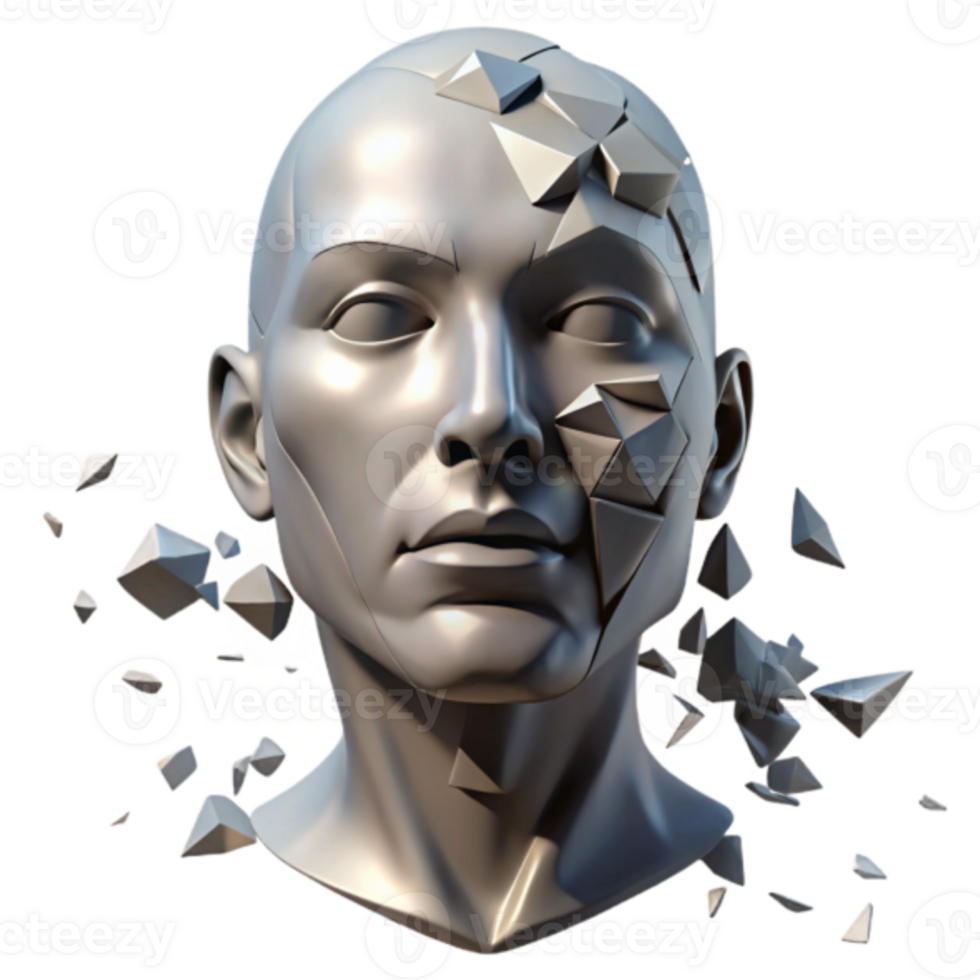 3D Render of Disintegrating Human Head Sculpture Abstract Art png
