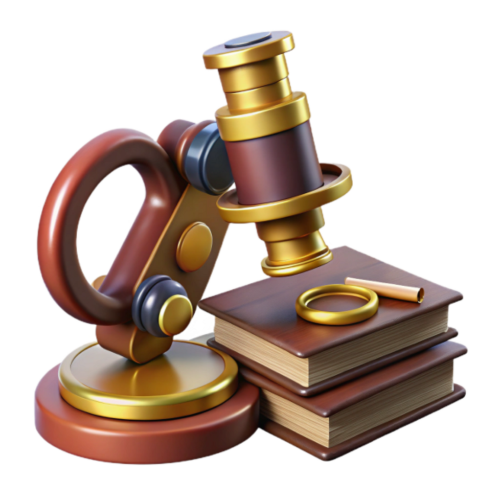 3D Render of Antique Brass Microscope with Books and Magnifying Glass png