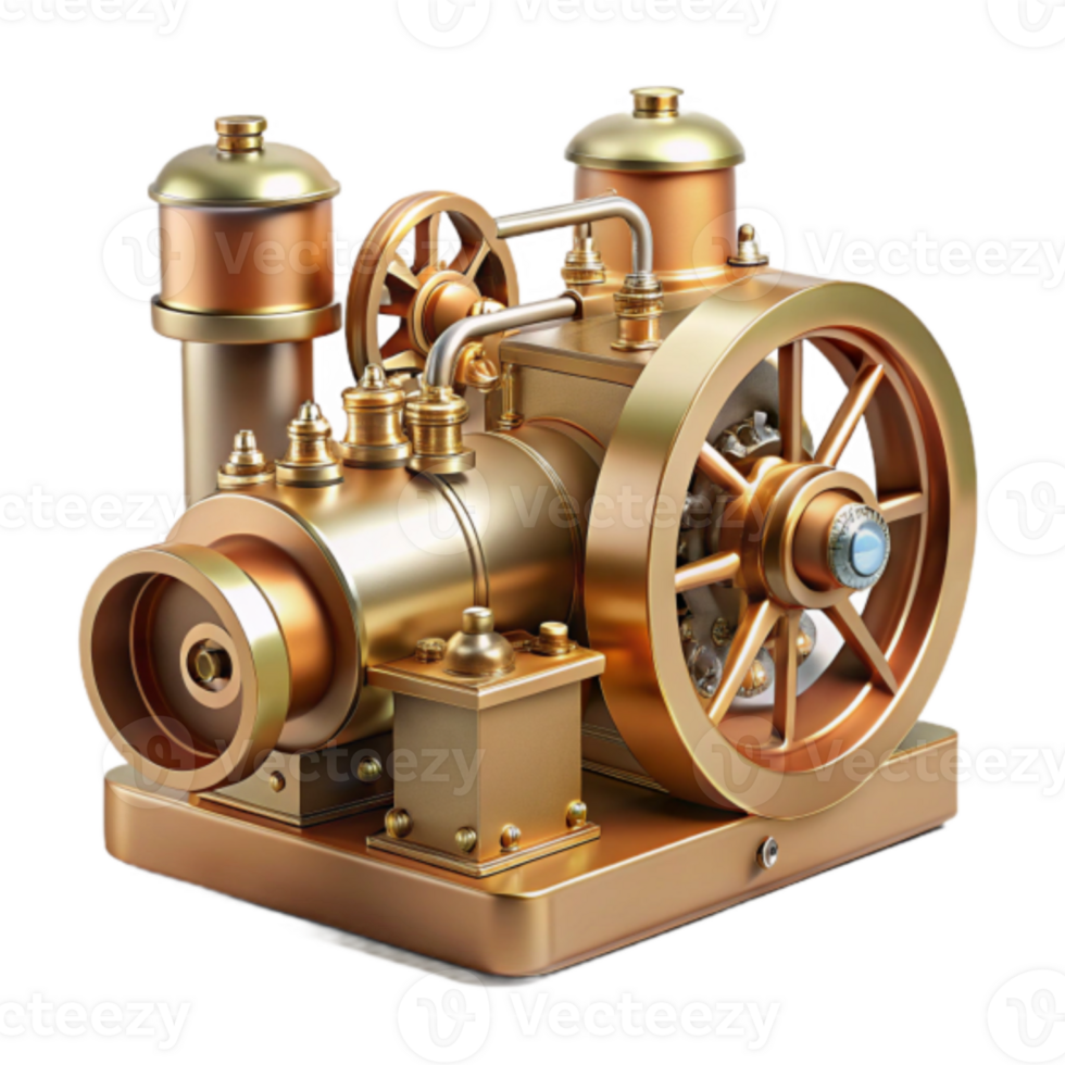 Detailed 3D Render of a Vintage Steam Engine Machine png