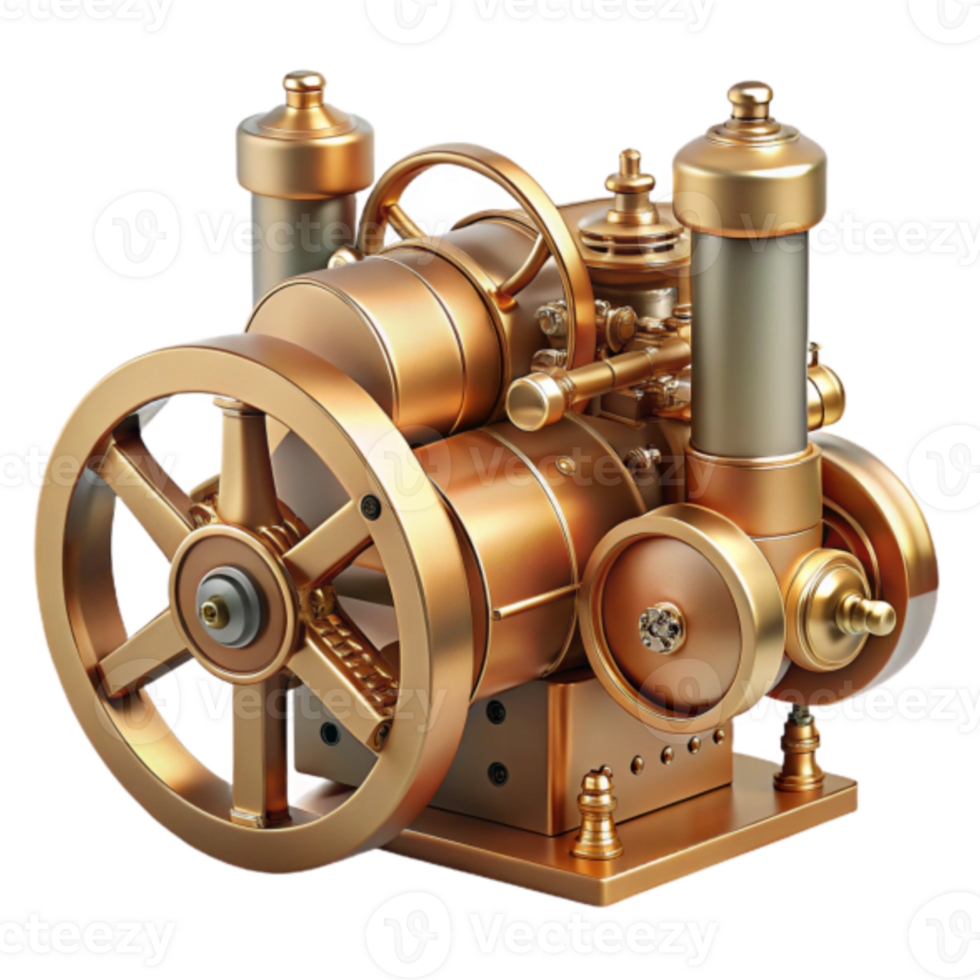 3D Render of a Vintage Steam Engine, Industrial Machinery Illustration png