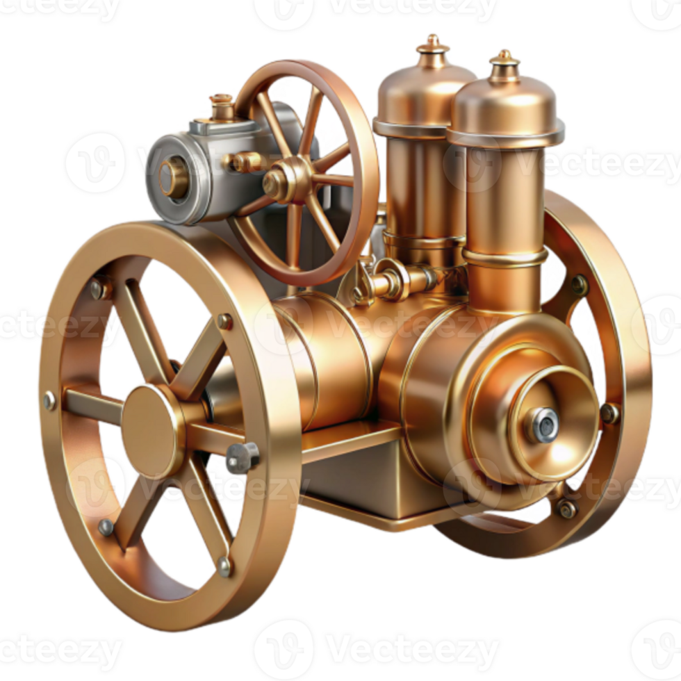3D Render of Antique Copper Steam Engine Illustration png