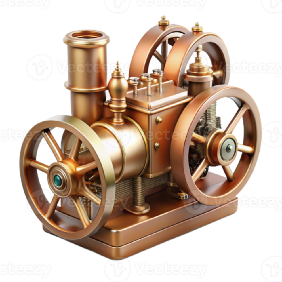 Copper Steam Engine 3D Model Illustration Industrial Revolution Machinery png