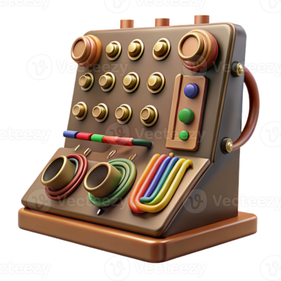 Whimsical 3D Render of a Retro Control Panel with Colorful Elements png