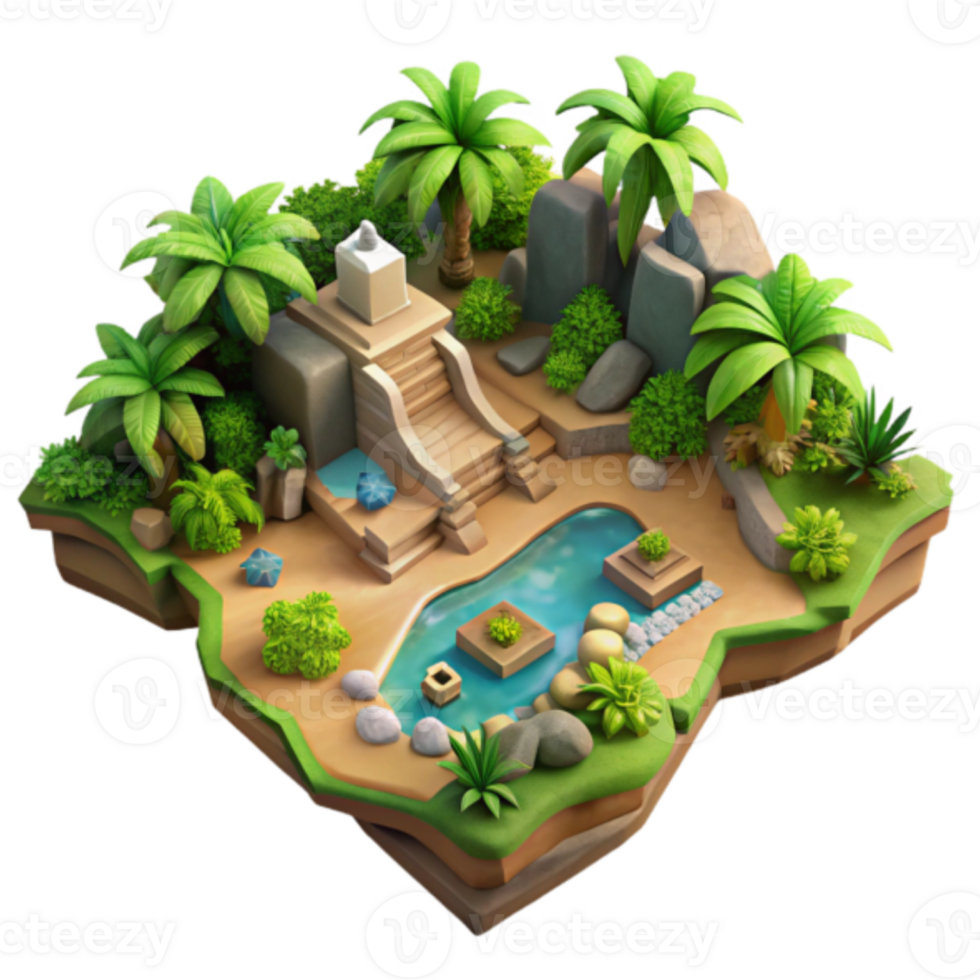 Island Oasis 3D Render Lush Tropical Paradise Game Asset png