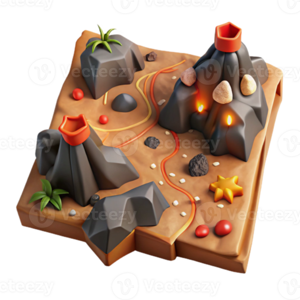 Volcanic Island 3D Render Game Asset png