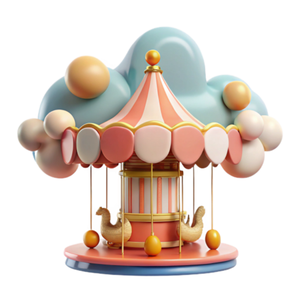 Whimsical 3D Render of a Carousel in a Cloud Setting png