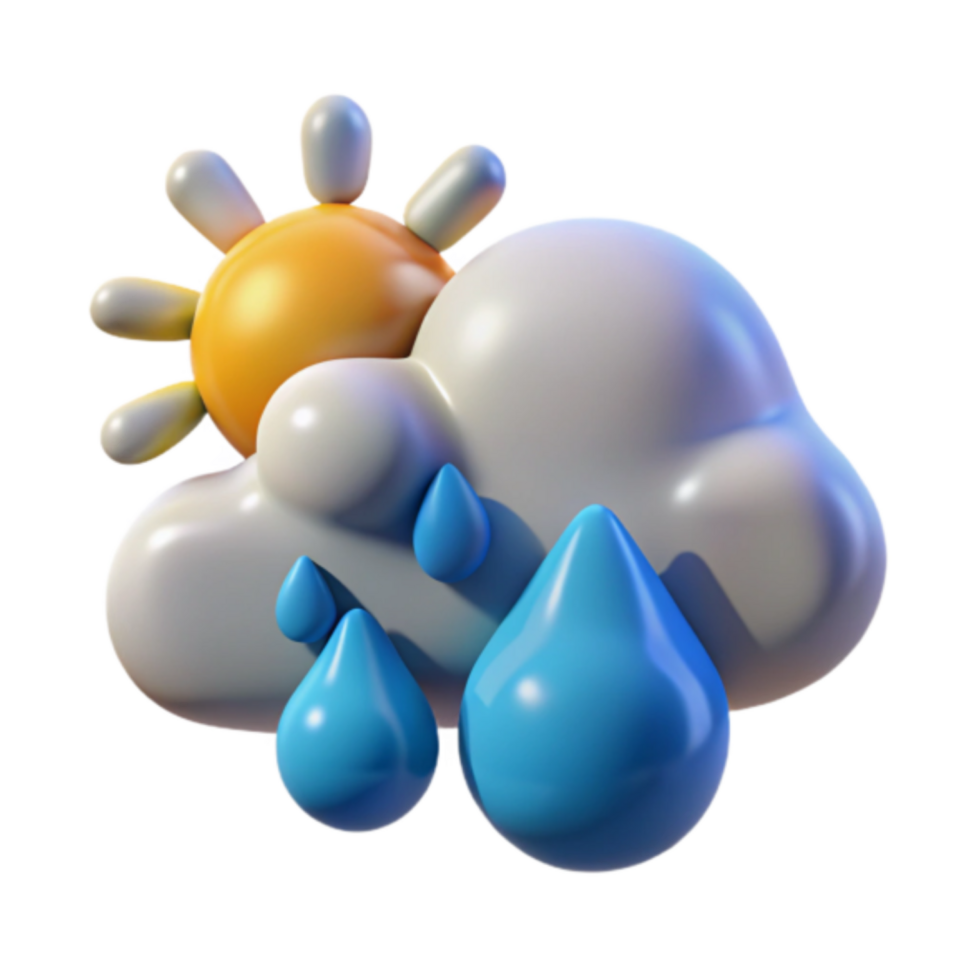 3D Cartoon Sun and Cloud with Raindrops Weather Illustration png