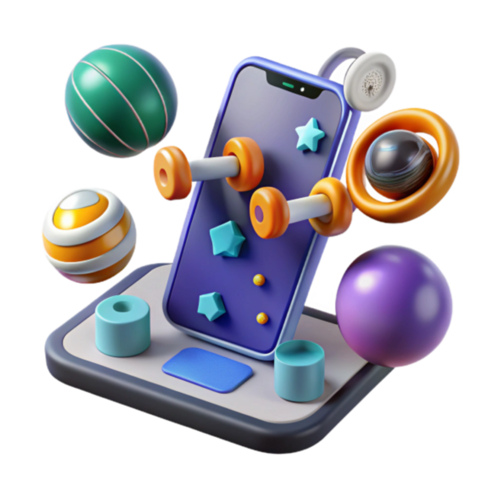 3D Render of Mobile Phone with Colorful Abstract Elements png