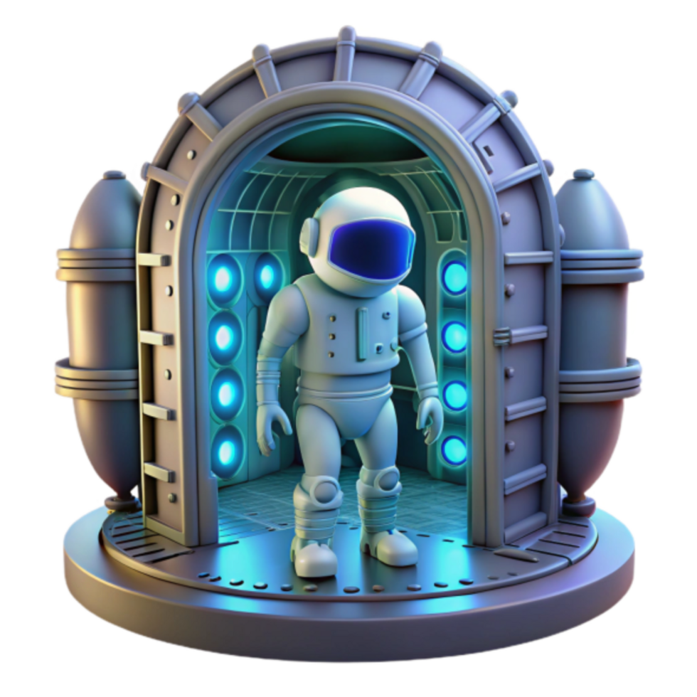 3D Render Astronaut in Retro Space Capsule Illustration png