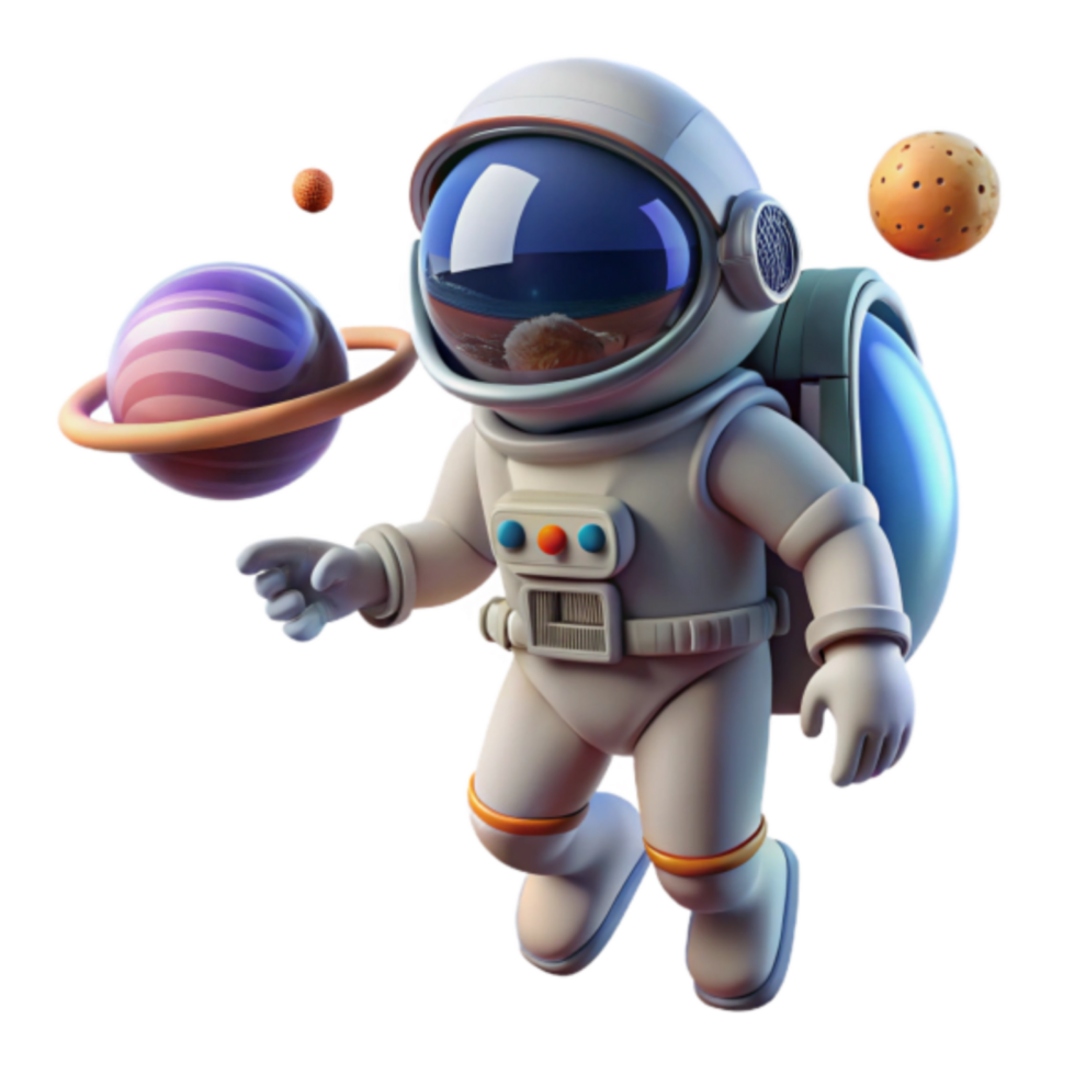 Adorable 3D Astronaut Illustration Exploring Space Planets png
