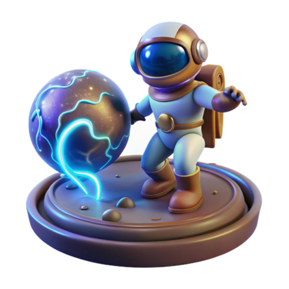 Adorable 3D Render of Astronaut with Glowing Orb png