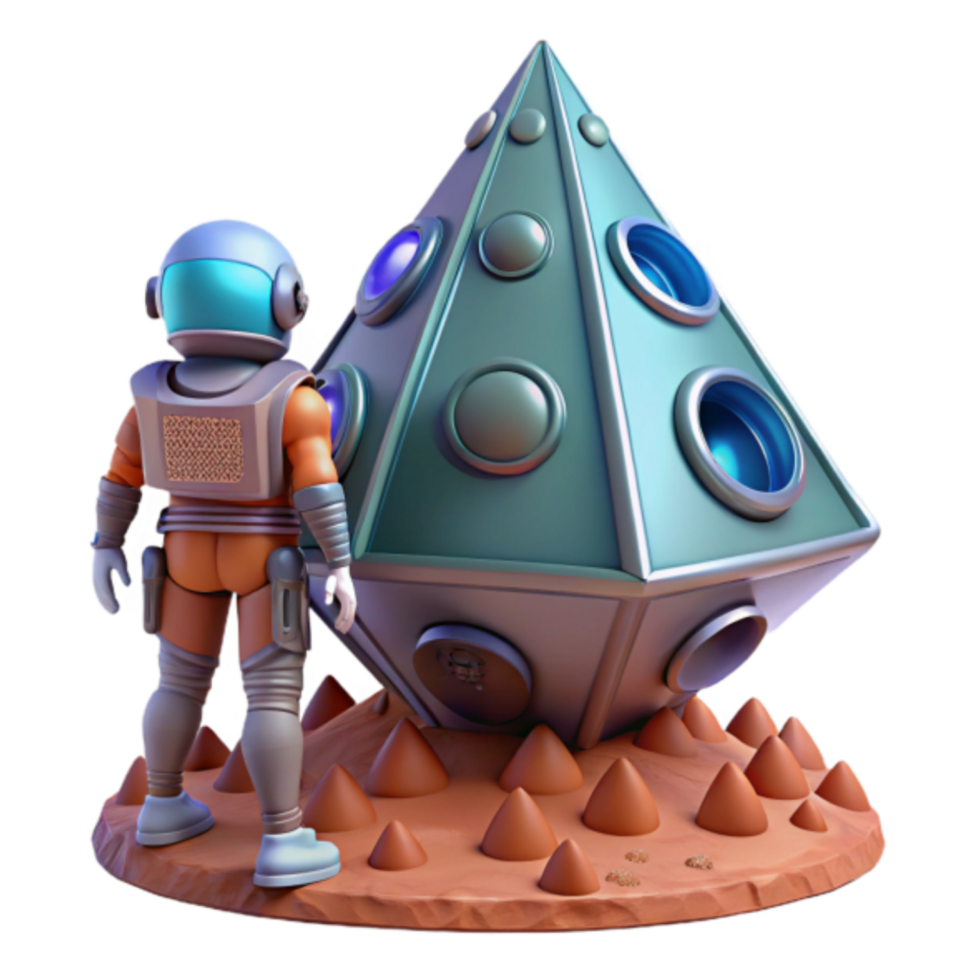 3D Render Astronaut Exploring Alien Spaceship on Mars png