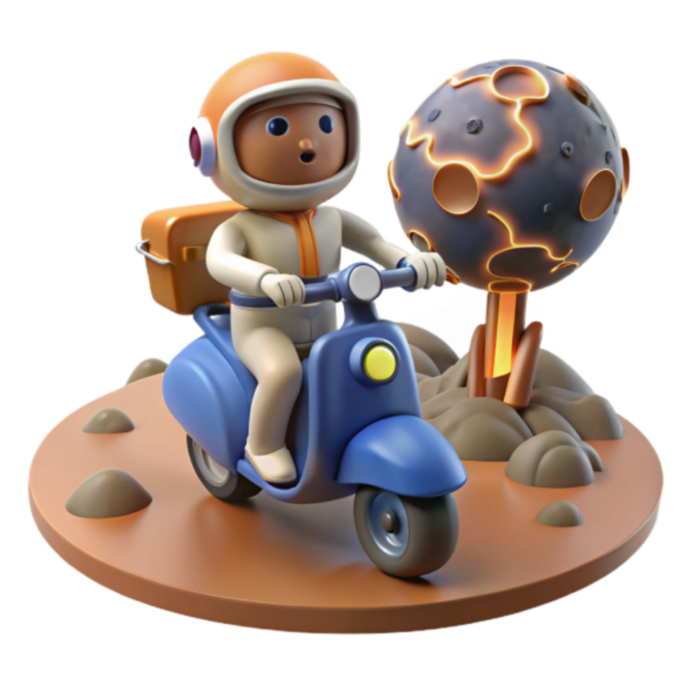 3D Illustration Astronaut on Scooter Exploring Volcanic Planet png