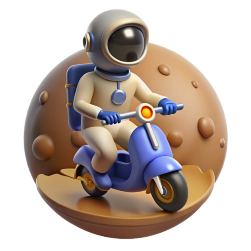 Astronaut on Scooter 3D Render Illustration Moon Surface Background png