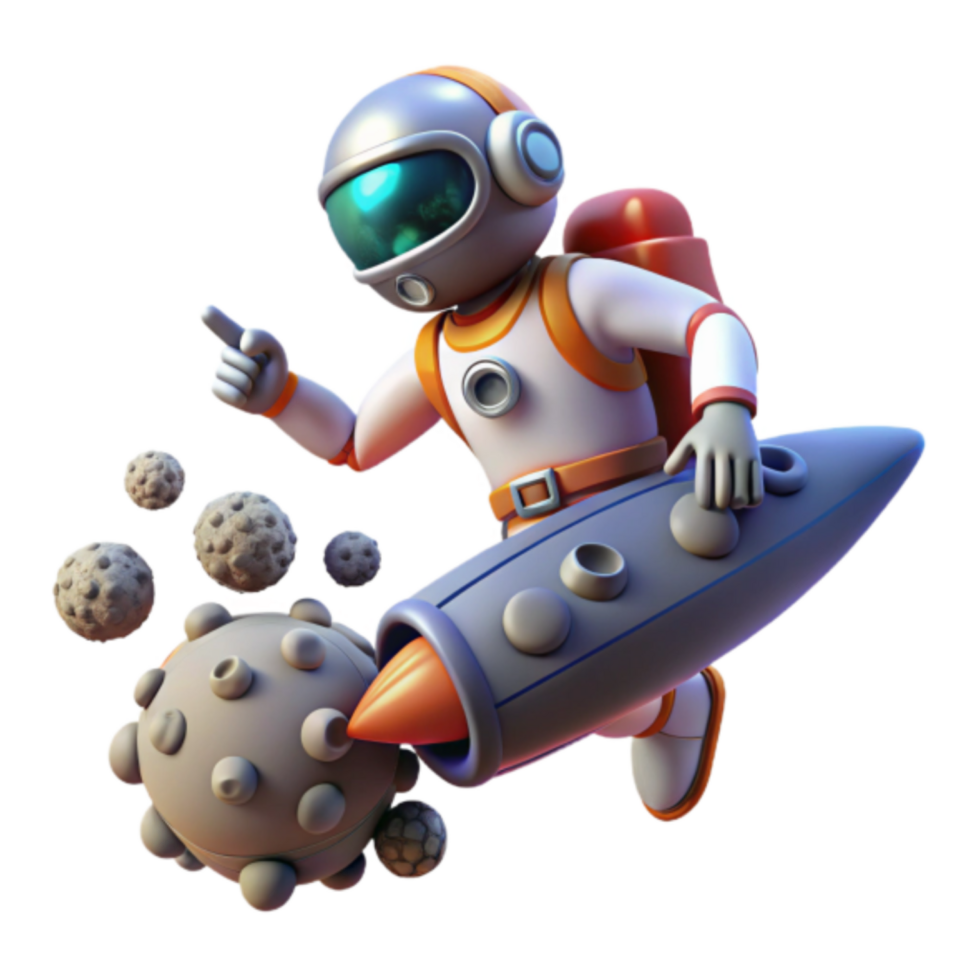3D Illustration Astronaut on Rocket Near Asteroids png