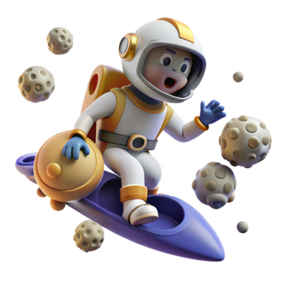 3D Illustration Astronaut Riding Rocket Amidst Asteroids png