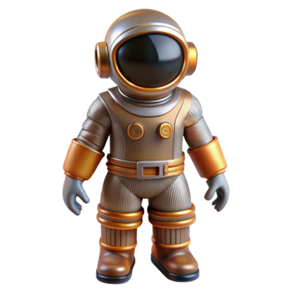 Adorable 3D Render of a Golden Astronaut in Space Suit png