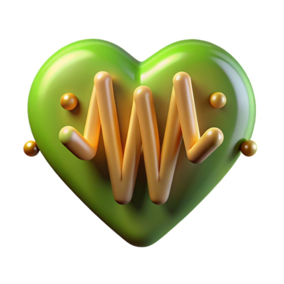3D Render Green Heart with Yellow Heartbeat Illustration png