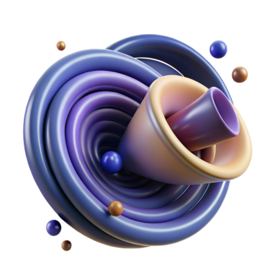 Abstract 3D Render Purple and Orange Swirling Vortex with Conical Element png
