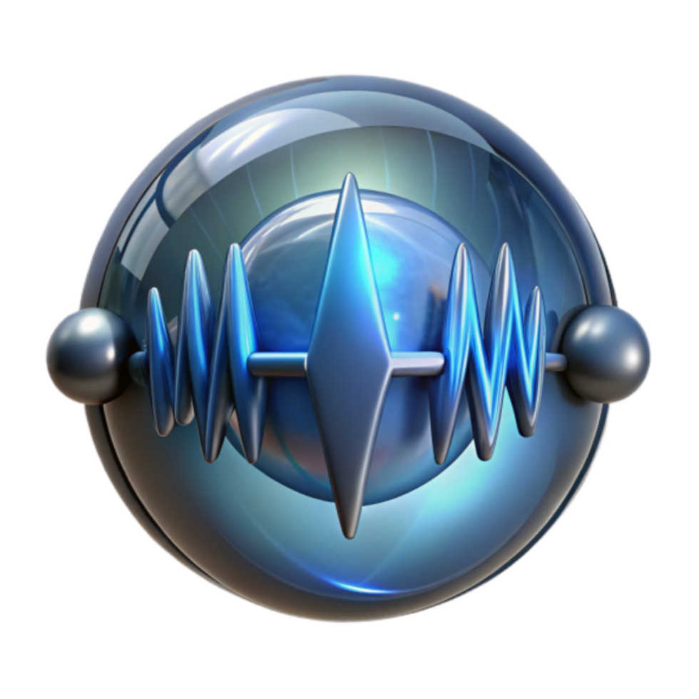 3D Blue Glossy Sphere with Waveform Icon Illustration png