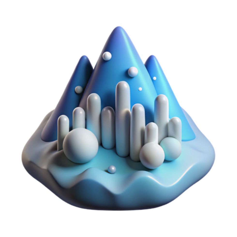 Abstract 3D Render of Blue Mountainscape with Geometric Forms png