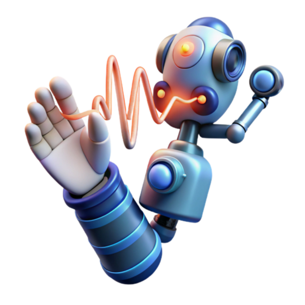 Playful 3D Robot Illustration Energetic Posing with Wave Signal png