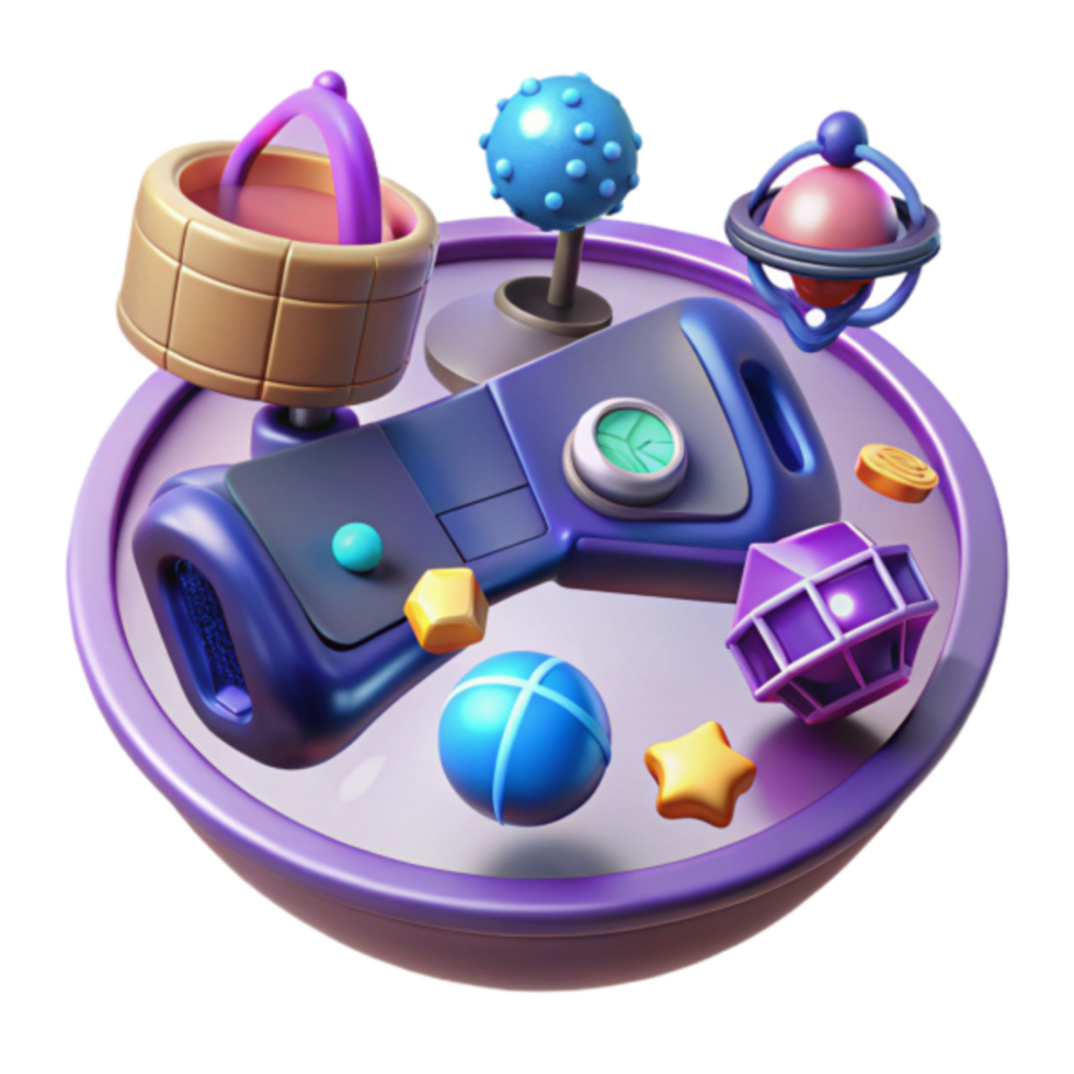 3d render colorida jogos controlador com abstrato objetos png