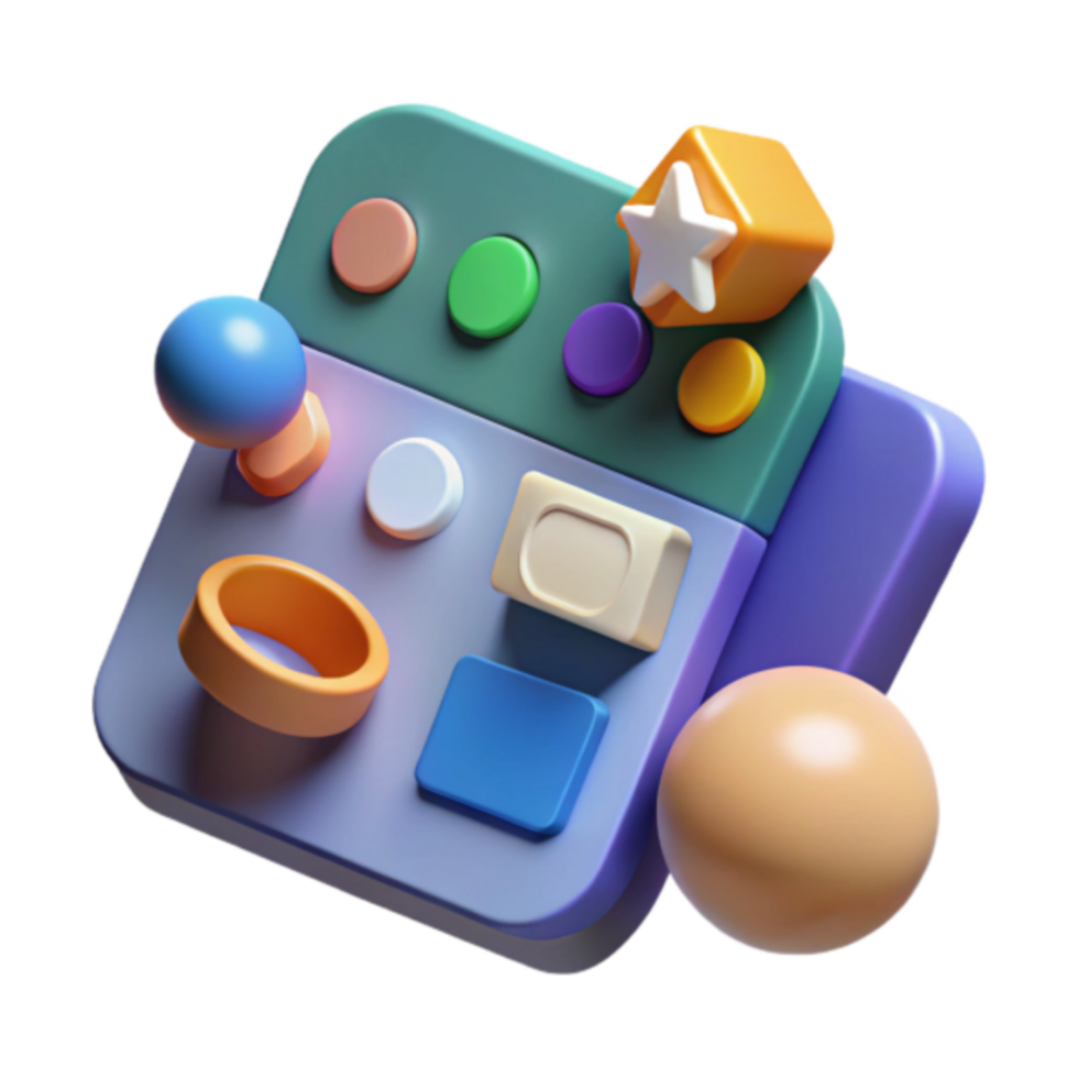 Playful 3D Render of Colorful Abstract Shapes and Buttons png