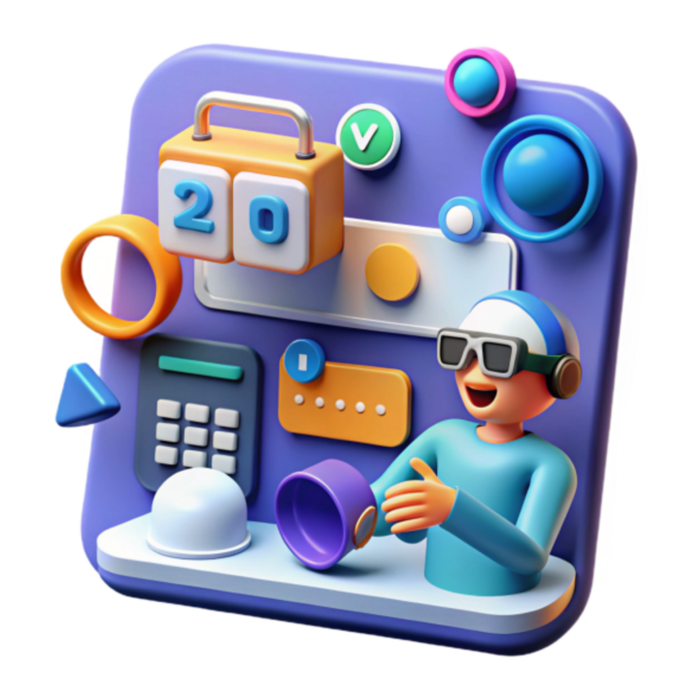 3D Render of a Cartoon Character Interacting with a Digital Interface png