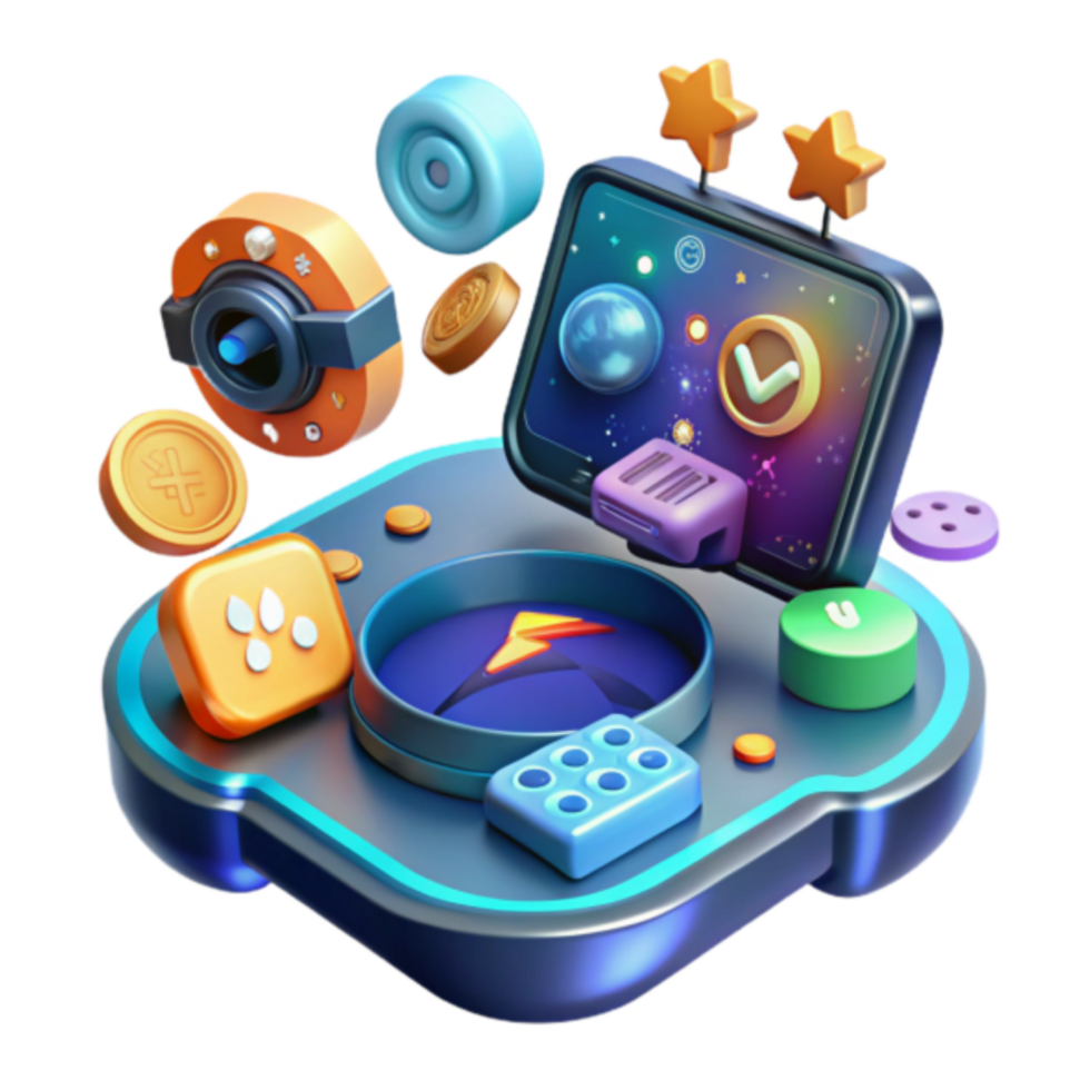 Vibrant 3D Render of Futuristic Interface with Icons and Elements png