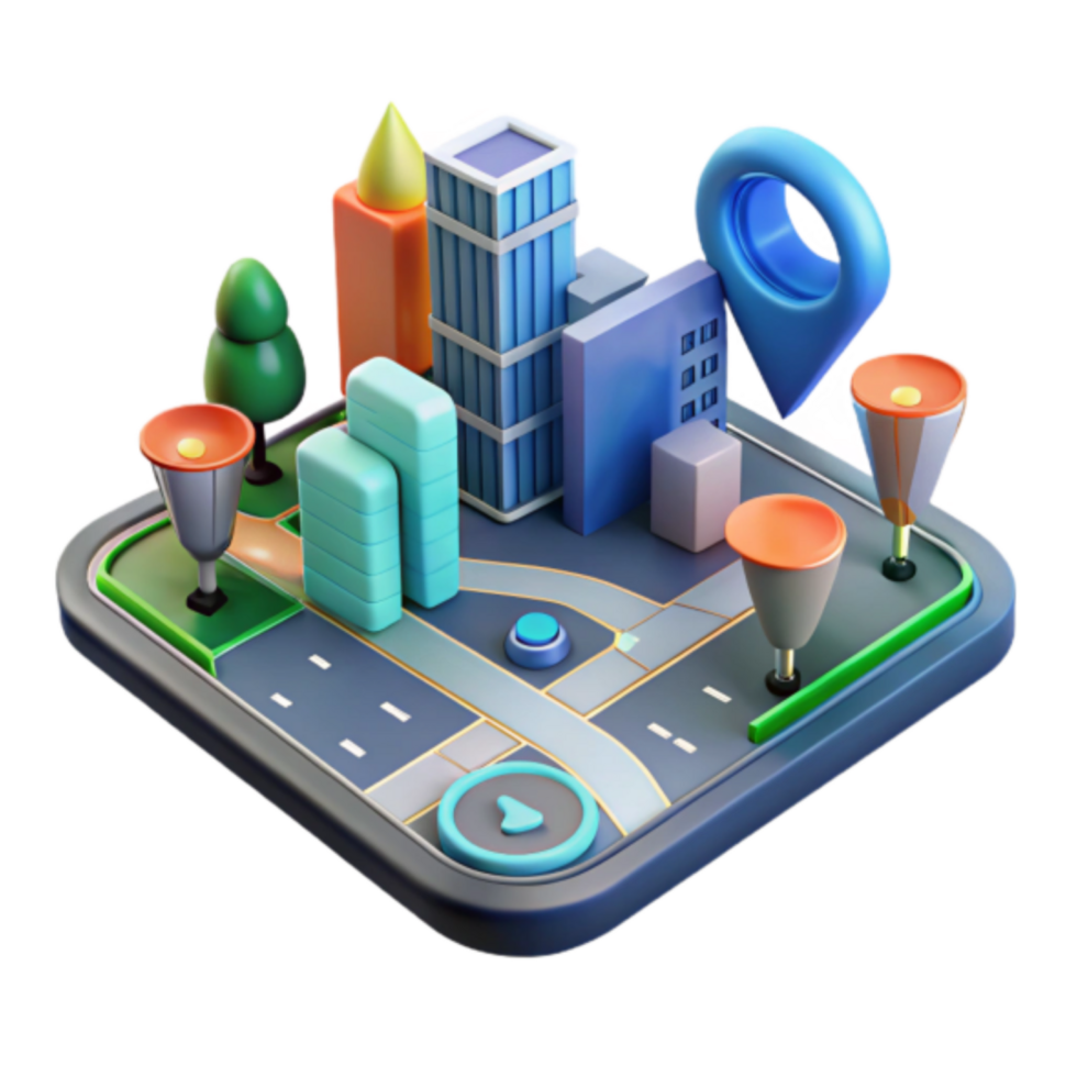 3D Illustration City Map Navigation App Interface Design png