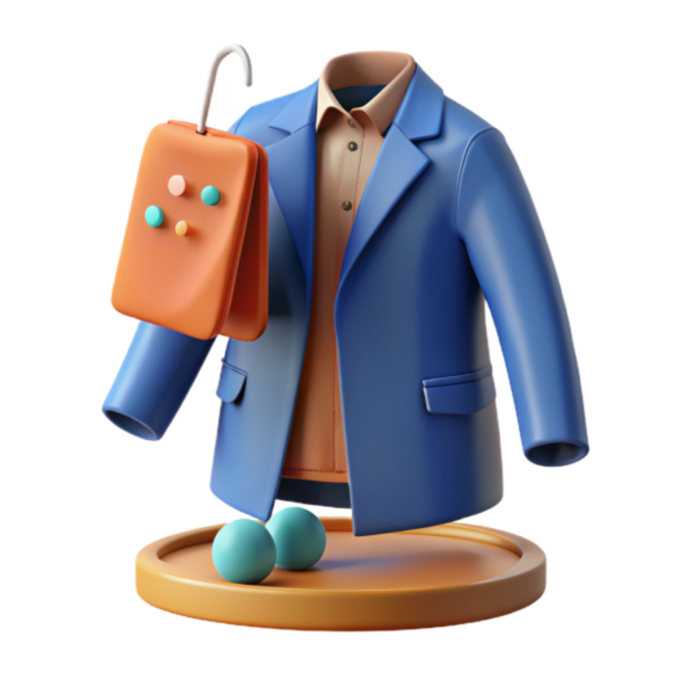 3D Render of Blue Jacket and Orange Bag Illustration png